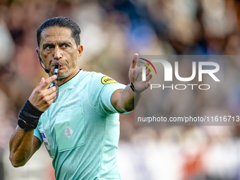 Referee Serdar Gozubuyuk officiates the match between Willem II and PSV at the Koning Willem II stadium for the Dutch Eredivisie season 2024...