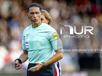 Referee Serdar Gozubuyuk officiates the match between Willem II and PSV at the Koning Willem II stadium for the Dutch Eredivisie season 2024...