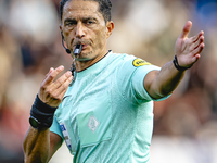 Referee Serdar Gozubuyuk officiates the match between Willem II and PSV at the Koning Willem II stadium for the Dutch Eredivisie season 2024...