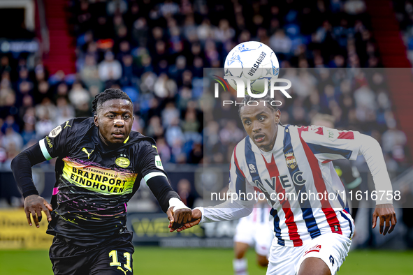 PSV Eindhoven forward Johan Bakayoko and Willem II forward Amar Fatah during the match Willem II vs. PSV at the Koning Willem II stadium for...