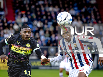 PSV Eindhoven forward Johan Bakayoko and Willem II forward Amar Fatah during the match Willem II vs. PSV at the Koning Willem II stadium for...