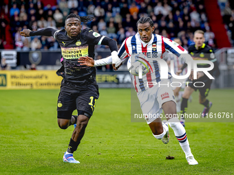 PSV Eindhoven forward Johan Bakayoko and Willem II forward Amar Fatah during the match Willem II vs. PSV at the Koning Willem II stadium for...