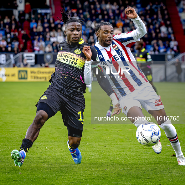 PSV Eindhoven forward Johan Bakayoko and Willem II forward Amar Fatah during the match Willem II vs. PSV at the Koning Willem II stadium for...