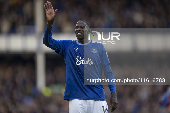 Abdoulaye Doucoure #16 of Everton F.C. at full time during the Premier League match between Everton and Crystal Palace at Goodison Park in L...