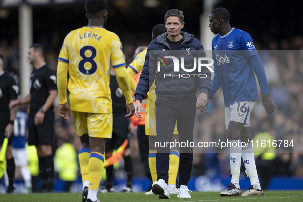 Crystal Palace F.C. manager Oliver Glasner at full time during the Premier League match between Everton and Crystal Palace at Goodison Park...