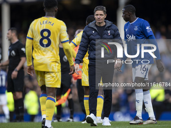 Crystal Palace F.C. manager Oliver Glasner at full time during the Premier League match between Everton and Crystal Palace at Goodison Park...