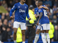 Iliman Ndiaye #10 of Everton F.C. celebrates the win during the Premier League match between Everton and Crystal Palace at Goodison Park in...