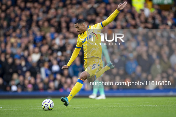 Maxence Lacroix #5 of Crystal Palace F.C. during the Premier League match between Everton and Crystal Palace at Goodison Park in Liverpool,...