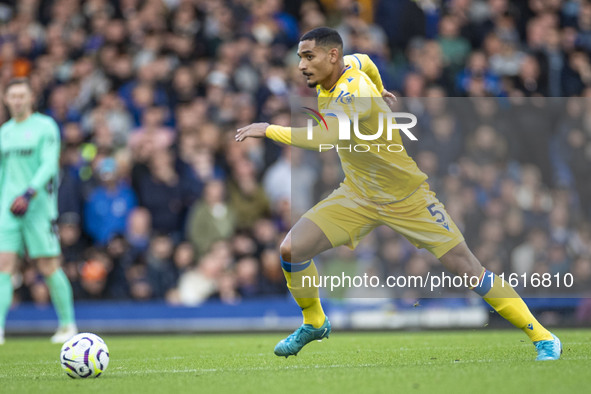 Maxence Lacroix #5 of Crystal Palace F.C. during the Premier League match between Everton and Crystal Palace at Goodison Park in Liverpool,...