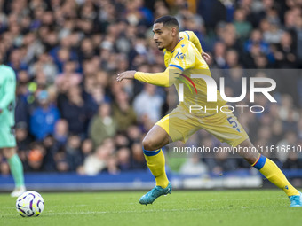 Maxence Lacroix #5 of Crystal Palace F.C. during the Premier League match between Everton and Crystal Palace at Goodison Park in Liverpool,...