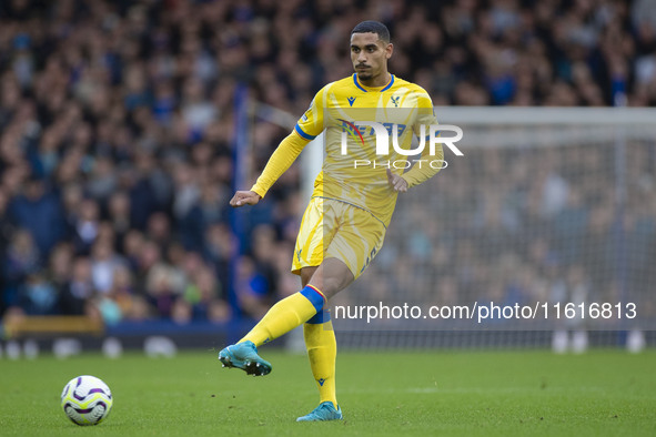 Maxence Lacroix #5 of Crystal Palace F.C. during the Premier League match between Everton and Crystal Palace at Goodison Park in Liverpool,...