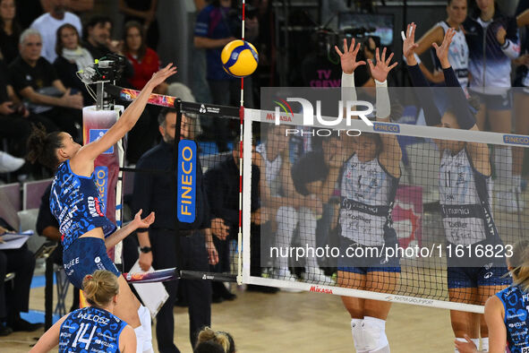 Gabriela Braga Guimaraes of Prosecco Doc Imoco Conegliano is in action during the Supercoppa Fineco Lega Volley Femminile between Prosecco D...