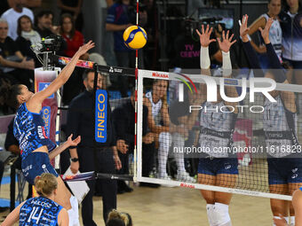 Gabriela Braga Guimaraes of Prosecco Doc Imoco Conegliano is in action during the Supercoppa Fineco Lega Volley Femminile between Prosecco D...