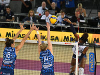 Myriam Sylla of Vero Volley Milano is in action during the Supercoppa Fineco Lega Volley Femminile between Prosecco Doc Imoco Conegliano and...