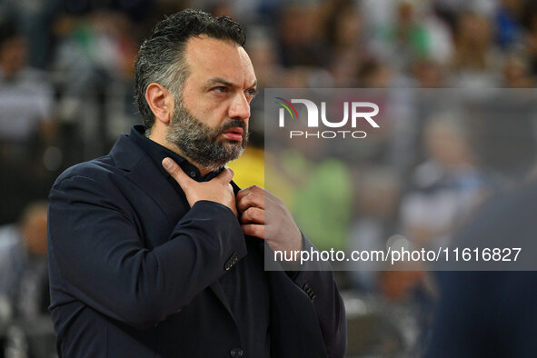 Stefano Lavarini, head coach of Vero Volley Milano, during the Supercoppa Fineco Lega Volley Femminile between Prosecco Doc Imoco Conegliano...