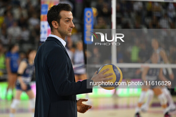 Daniele Santarelli, head coach of Prosecco Doc Imoco Conegliano, during the Supercoppa Fineco Lega Volley Femminile between Prosecco Doc Imo...