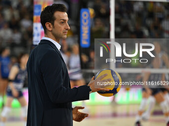 Daniele Santarelli, head coach of Prosecco Doc Imoco Conegliano, during the Supercoppa Fineco Lega Volley Femminile between Prosecco Doc Imo...