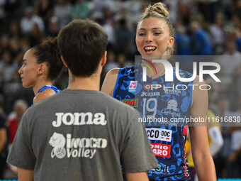 Sarah Fahr of Prosecco Doc Imoco Conegliano participates in the Supercoppa Fineco Lega Volley Femminile between Prosecco Doc Imoco Coneglian...