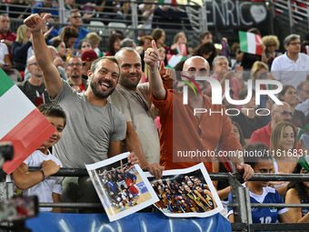 Supporters attend the Supercoppa Fineco Lega Volley Femminile between Prosecco Doc Imoco Conegliano and Vero Volley Milano at Palazzo dello...