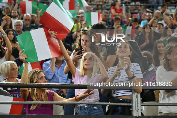 Supporters attend the Supercoppa Fineco Lega Volley Femminile between Prosecco Doc Imoco Conegliano and Vero Volley Milano at Palazzo dello...