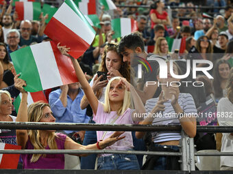 Supporters attend the Supercoppa Fineco Lega Volley Femminile between Prosecco Doc Imoco Conegliano and Vero Volley Milano at Palazzo dello...