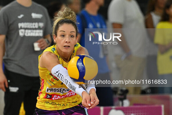 Monica De Gennaro of Prosecco Doc Imoco Conegliano participates in the Supercoppa Fineco Lega Volley Femminile between Prosecco Doc Imoco Co...