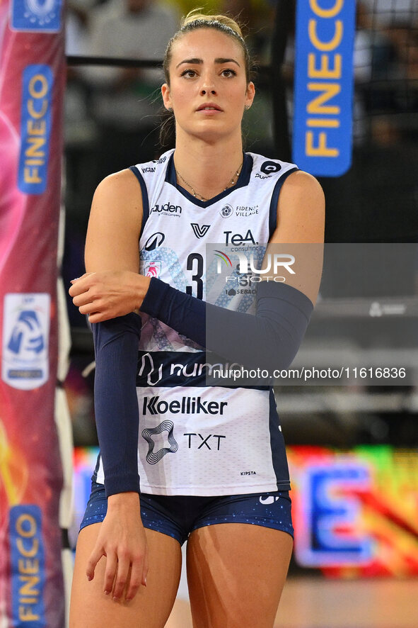 Ludovica Guidi of Vero Volley Milano participates in the Supercoppa Fineco Lega Volley Femminile between Prosecco Doc Imoco Conegliano and V...