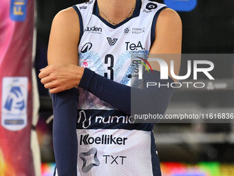 Ludovica Guidi of Vero Volley Milano participates in the Supercoppa Fineco Lega Volley Femminile between Prosecco Doc Imoco Conegliano and V...