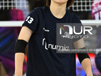 Satomi Fukudome of Vero Volley Milano participates in the Supercoppa Fineco Lega Volley Femminile between Prosecco Doc Imoco Conegliano and...