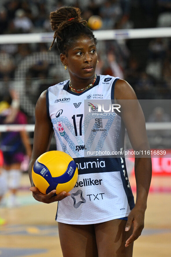 Myriam Sylla of Vero Volley Milano participates in the Supercoppa Fineco Lega Volley Femminile between Prosecco Doc Imoco Conegliano and Ver...