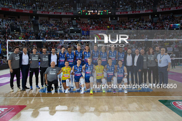 Prosecco Doc Imoco Conegliano plays against Vero Volley Milano during the Supercoppa Fineco Lega Volley Femminile at Palazzo dello Sport in...