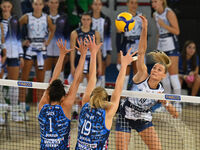 Helena Cazaute of Vero Volley Milano is in action during the Supercoppa Fineco Lega Volley Femminile between Prosecco Doc Imoco Conegliano a...