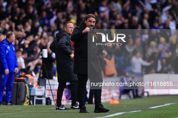 Daniel Farke, Leeds United manager, celebrates a goal from Jayden Bogle (Leeds United) during the Sky Bet Championship match between Leeds U...