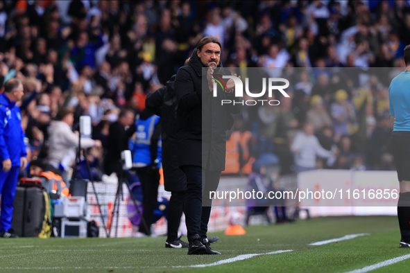 Daniel Farke, Leeds United manager, celebrates a goal from Jayden Bogle (Leeds United) during the Sky Bet Championship match between Leeds U...