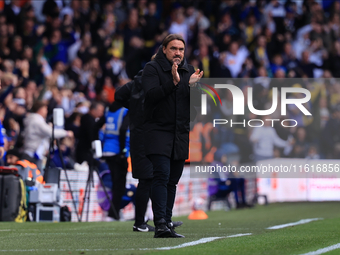 Daniel Farke, Leeds United manager, celebrates a goal from Jayden Bogle (Leeds United) during the Sky Bet Championship match between Leeds U...