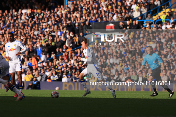 Brenden Aaronson (Leeds United) during the Sky Bet Championship match between Leeds United and Coventry City at Elland Road in Leeds, Englan...