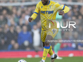 Jordan Ayew #9 of Crystal Palace F.C. is in action during the Premier League match between Everton and Crystal Palace at Goodison Park in Li...