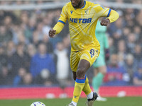 Jordan Ayew #9 of Crystal Palace F.C. is in action during the Premier League match between Everton and Crystal Palace at Goodison Park in Li...