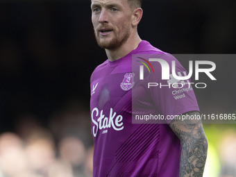 Jordan Pickford #1 (GK) of Everton F.C. during the Premier League match between Everton and Crystal Palace at Goodison Park in Liverpool, En...