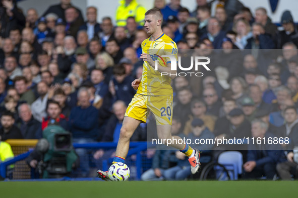 Adam Wharton #20 of Crystal Palace F.C. during the Premier League match between Everton and Crystal Palace at Goodison Park in Liverpool, En...