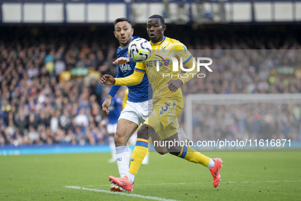 Tyrick Mitchell #3 of Crystal Palace F.C. is in action during the Premier League match between Everton and Crystal Palace at Goodison Park i...