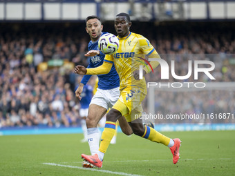 Tyrick Mitchell #3 of Crystal Palace F.C. is in action during the Premier League match between Everton and Crystal Palace at Goodison Park i...