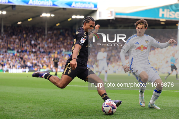 Milan van Ewijk (Coventry City) crosses during the Sky Bet Championship match between Leeds United and Coventry City at Elland Road in Leeds...