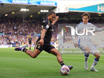 Milan van Ewijk (Coventry City) crosses during the Sky Bet Championship match between Leeds United and Coventry City at Elland Road in Leeds...