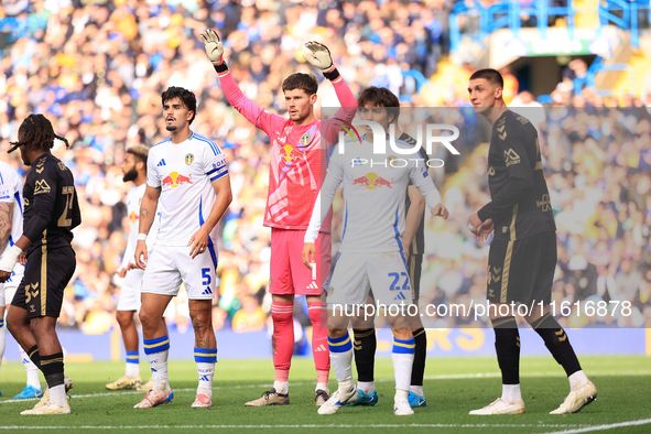 Illan Meslier (Leeds United) prepares for a corner during the Sky Bet Championship match between Leeds United and Coventry City at Elland Ro...