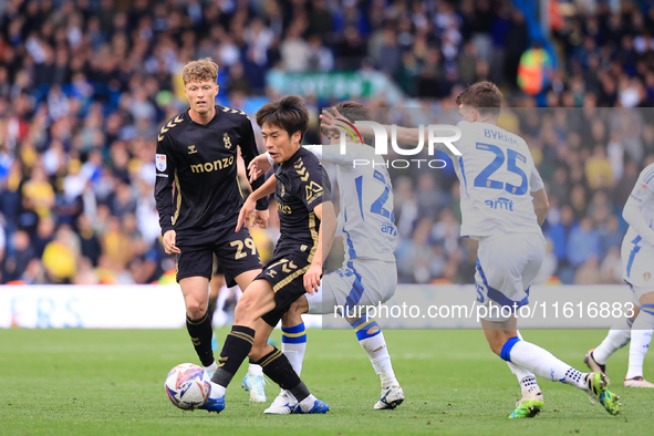 Tatsuhiro Sakamoto (Coventry City) battles with Ao Tanaka (Leeds United) during the Sky Bet Championship match between Leeds United and Cove...