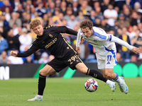 Victor Torp (Coventry City) battles with Brenden Aaronson (Leeds United) after the Sky Bet Championship match between Leeds United and Coven...