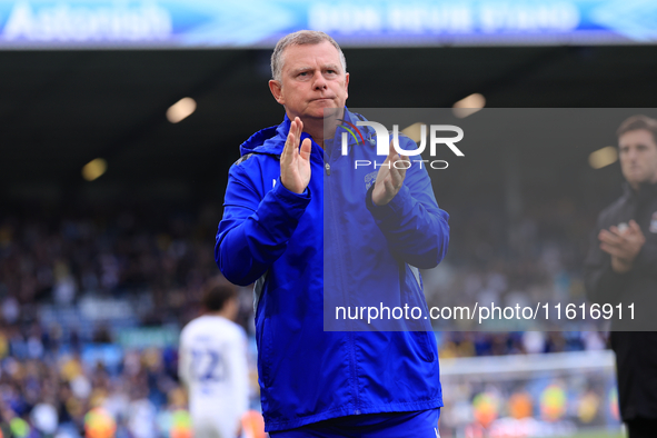 Mark Robbins, Coventry City manager, after the Sky Bet Championship match between Leeds United and Coventry City at Elland Road in Leeds, En...