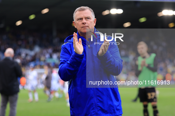 Mark Robbins, Coventry City manager, after the Sky Bet Championship match between Leeds United and Coventry City at Elland Road in Leeds, En...