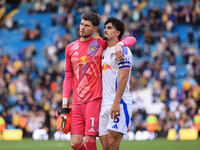 Illan Meslier (Leeds United) embraces Pascal Struijk (Leeds United) after the Sky Bet Championship match between Leeds United and Coventry C...